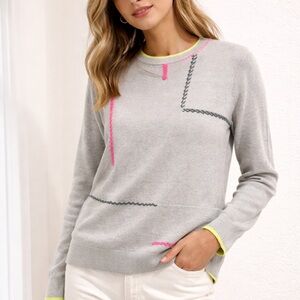 Cotton and cashmere blend Handcraft Crew Sweater Neon Pink & Yellow L